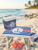 Pack Plage & Camping – Glacière + Table Pliable Motif Marinière – Image 2