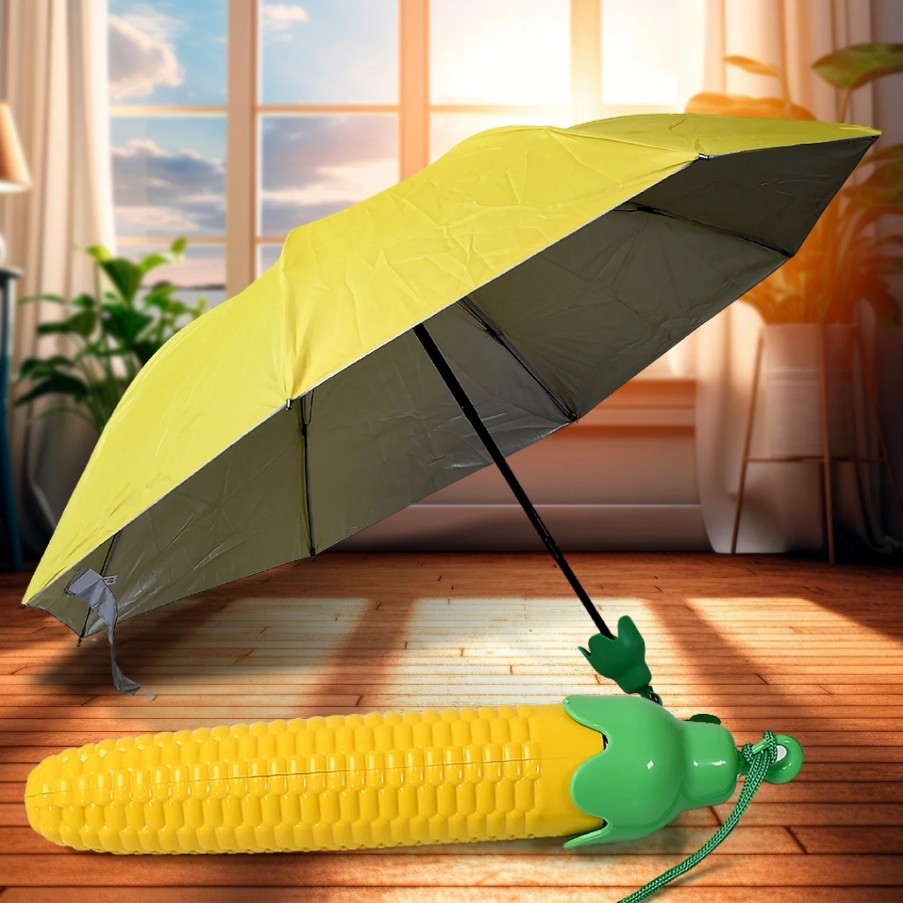 parapluie-enfnat-jaune-Etui-plastique-maispromo-tabrka-kef-jendouba-nabeul-1-1.jpg Parapluie pliant pour enfants forme maïs – Image 1